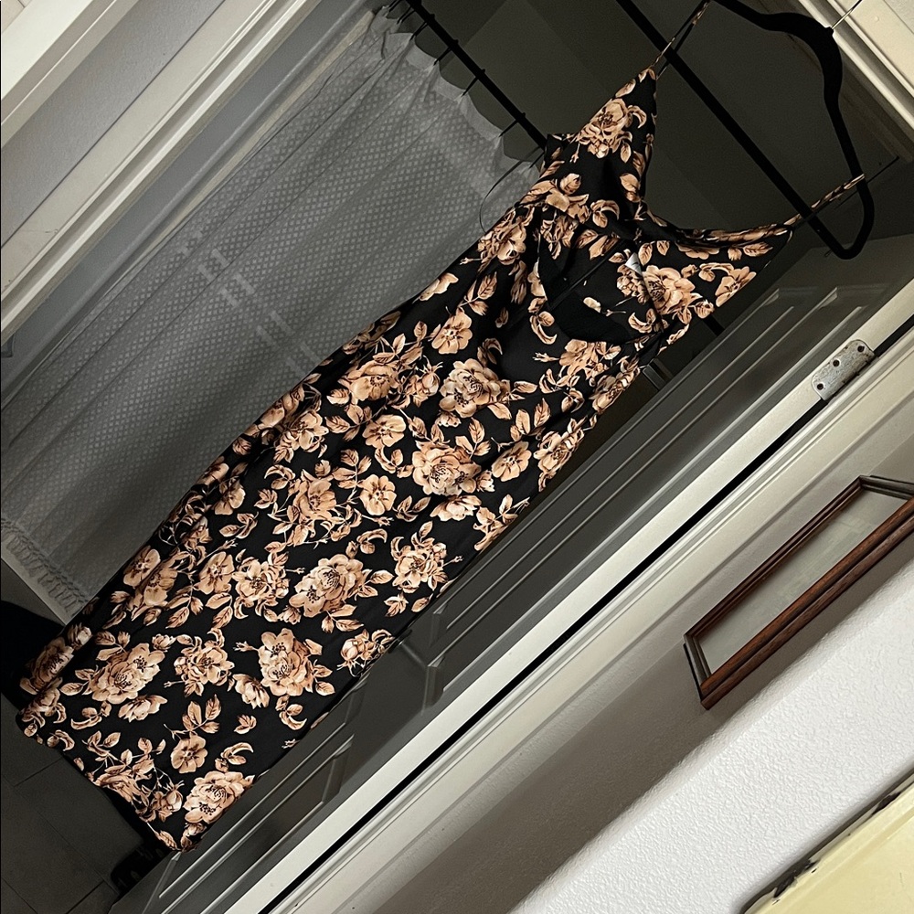 Petal & Pup Black and Tan Floral Midi Dress